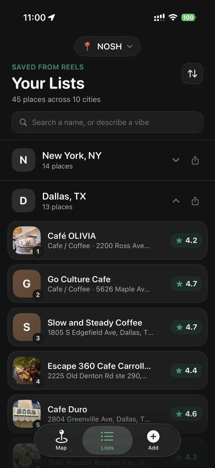 City list showing many places from one reel