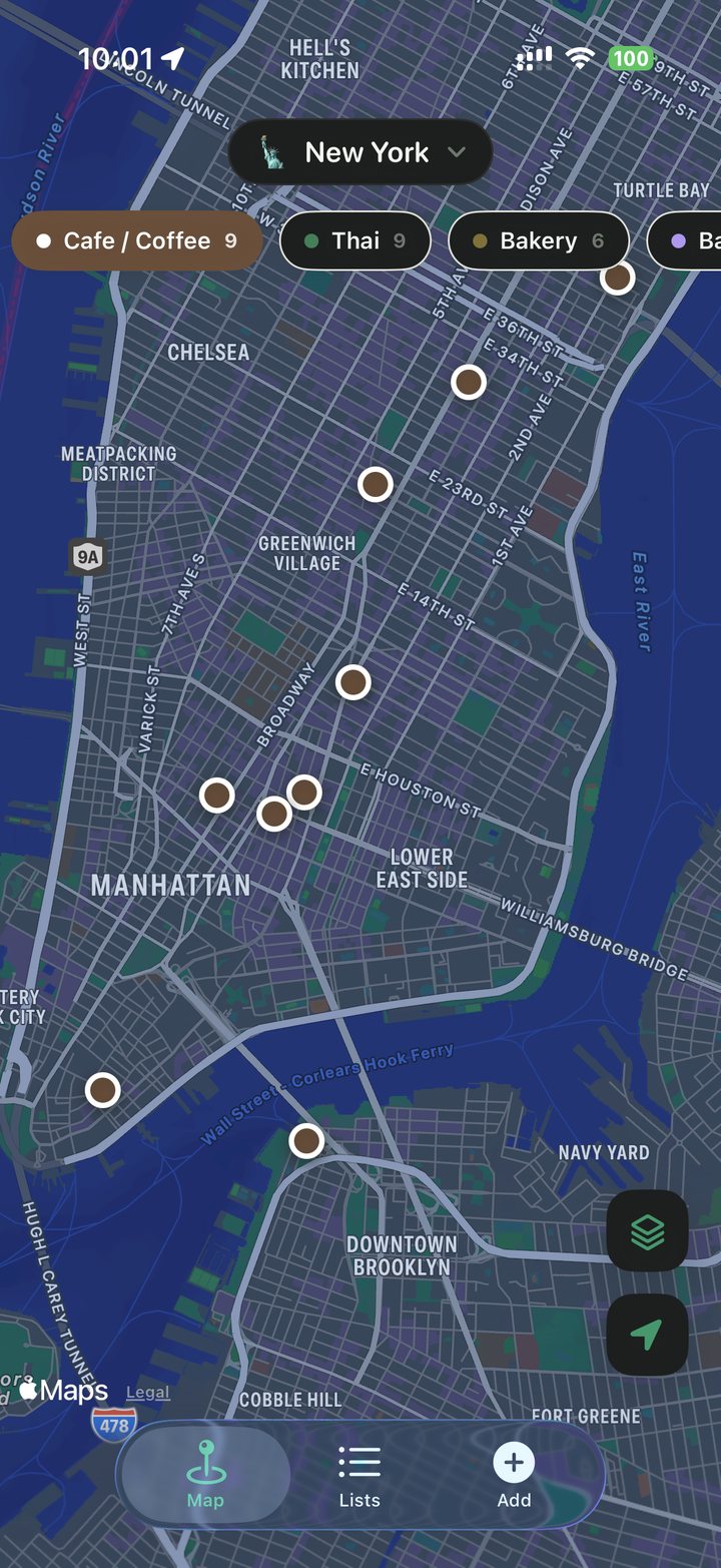 Map with a cuisine filter applied